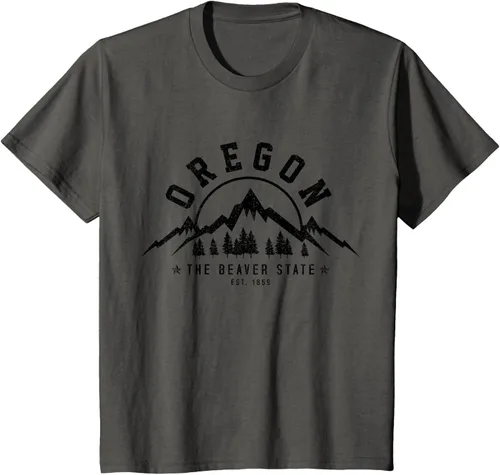 Vista 28 de Oregon The Beaver State Est. 1859 Vintage Mountains - Camiseta de regalo, gris, S
