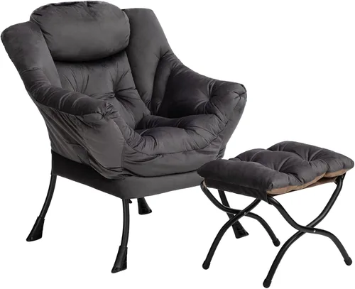 Vista 31 de HollyHOME Silla perezosa con otomana plegable, sillón cómodo y reposapiés plegable, sofá de ocio silla de lectura y reposapiés para sala de estar
