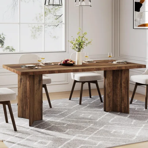 Vista 4 de Tribesigns Mesa de comedor de 63 pulgadas para 4-6, mesa de cocina estilo granja con gran superficie, mesa rectangular para cenas y comidas