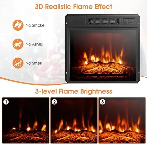 Vista 3 de Tangkula Chimenea eléctrica de 1400 W de 32 pulgadas con chimenea, calentador independiente con efecto de llama 3D, control remoto, termostato