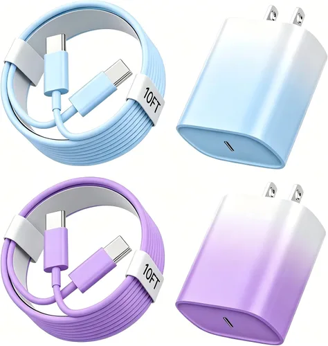 Vista 18 de Cargador para iPhone 17, 16, 15, carga rápida, cable de carga USB C de 10 pies de largo con bloque de carga rápida de teléfono tipo C de 20 W