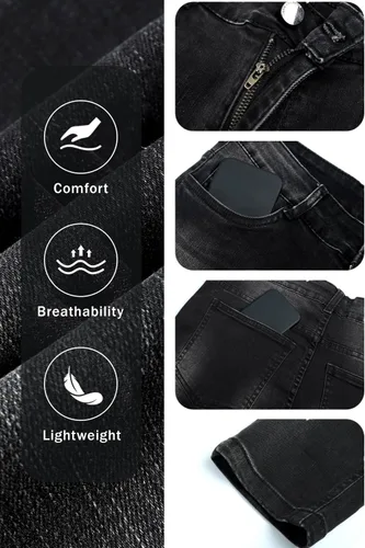 Vista 5 de Gingtto jeans entallados elásticos para hombre, de corte ajustado, rasgados, gastados