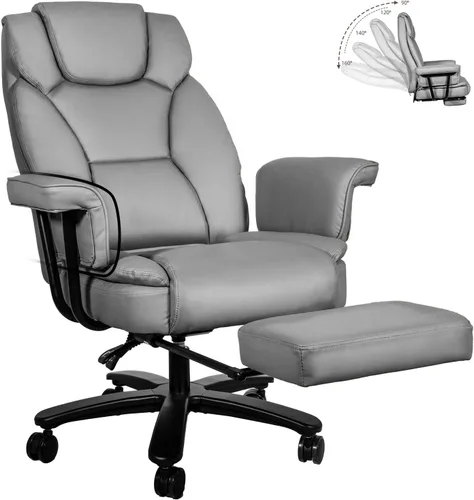 Vista 9 de Silla de oficina reclinable con reposapiés, sillas de escritorio de oficina en casa grandes y altas, 400 libras con respaldo alto, asiento ancho