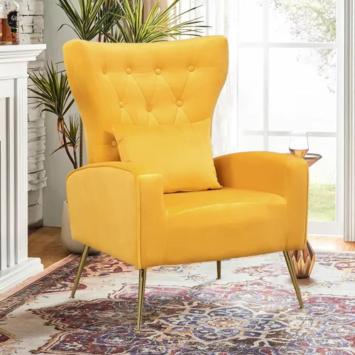 Vista 34 de Silla decorativa de terciopelo con respaldo abatible y cojín lumbar, sillón moderno para sala de estar/dormitorio, silla lateral de recepción