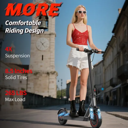 Vista 5 de WERHY Scooter eléctrico, motor potente de 350 W/500 W y neumático de 8.5 Rojo-Negro