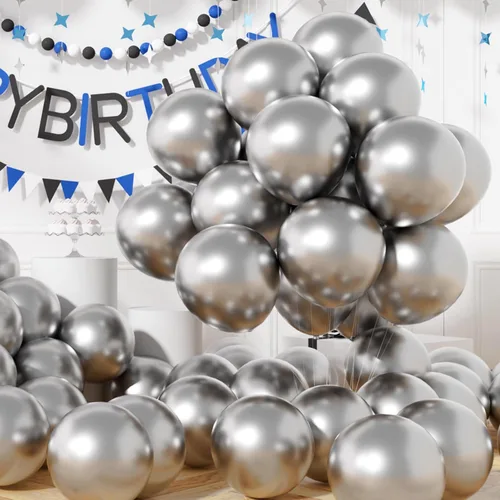 Vista 23 de AULE Globos metálicos negros de 12 pulgadas, 50 globos de látex negros, helio cromado, globo grueso brillante, decoración perfecta para fiesta