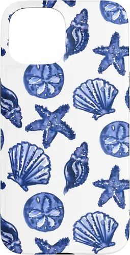 Vista 6 de Funda azul para iPhone 16, diseño de conchas marinas náuticas para nieta costera
