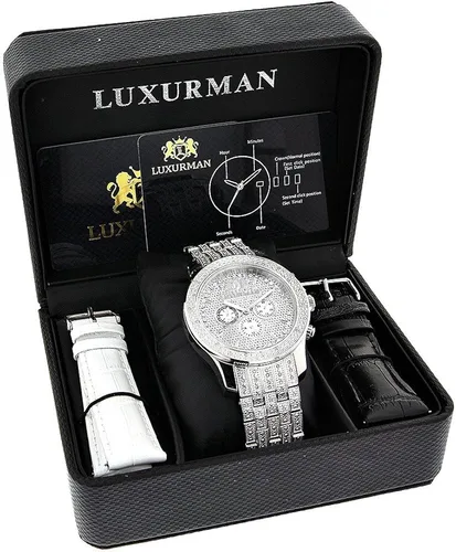Vista 4 de LUXURMAN Raptor Iced Out - Correa y reloj con bisel de diamantes para hombre, 1 quilate, Moderno