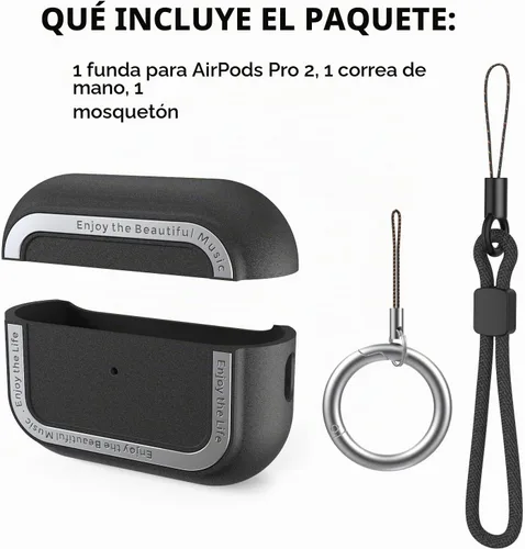 Vista 7 de TRONWIN Funda protectora de TPU Airpods Pro 2 con correa de mano y mosquetón para Airpods Pro 2 [LED frontal visible]