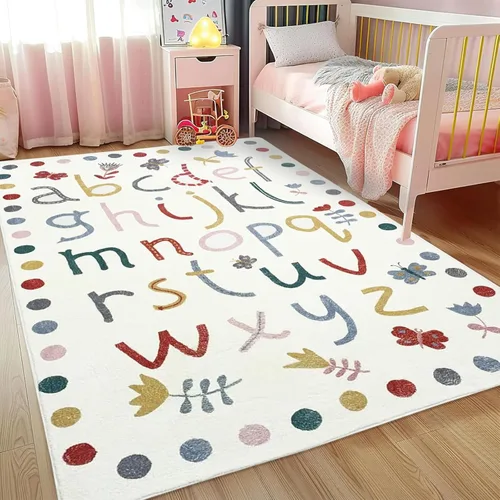 Vista 4 de USTIDE Alfombra de lana esponjosa con letras coloridas del alfabeto de 5 x 7 pulgadas para dormitorio de niños, lavable a máquina, tapete de juego