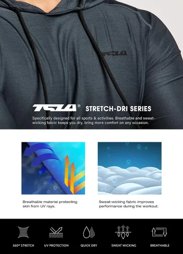 Vista 6 de TSLA Paquete de 3 suéteres de manga larga para hombre, ajuste seco, para correr, entrenamiento, atletismo, fitness y gimnasio