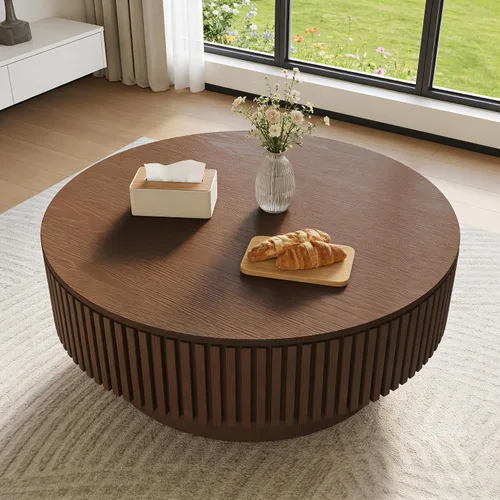 Vista 4 de Mesa auxiliar redonda de 31.5 pulgadas para sala de estar, apartamento, espacio pequeño Easy Assemble, Hidden Storage Space, Mid Century Modern