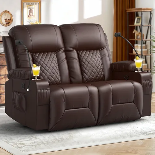 Vista 18 de Furnimat Juego de sofá reclinable con 2+1 piezas para sala de estar, sofá reclinable de 2 plazas en cuero, 1 silla reclinable con asiento de sofá