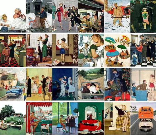 Vista 2 de PIXILUV Postales vintage 24 unids American Life Fifties Vintage Magazine Illustration Family Magazine Covers