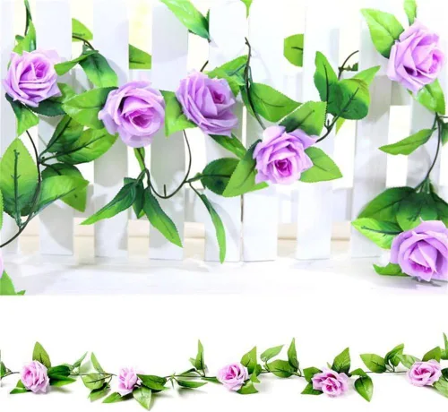Vista 4 de Zhiheng Paquete de 4 vides de rosas artificiales de 7.8 pies con hojas verdes, flores falsas, plantas colgantes de jardín, guirnalda de vid