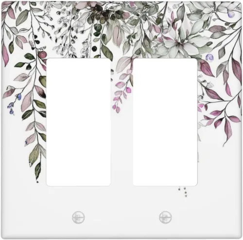 Vista 50 de Cubierta de tomacorriente eléctrico dúplex individual estilo campestre con diseño floral de flores y pájaros en blanco y negro, placa de pared de 1