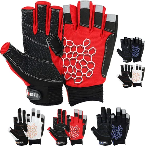 Vista 9 de MRX BOXING & FITNESS Guantes de vela pegajosos para la palma de la mano, guantes de yate, kayak, bote, pesca, 2 dedos de corte (negro, XS)