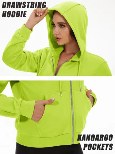 Vista 6 de MAGCOMSEN Sudadera corta con capucha para mujer, forro polar, con cremallera completa, con bolsillos