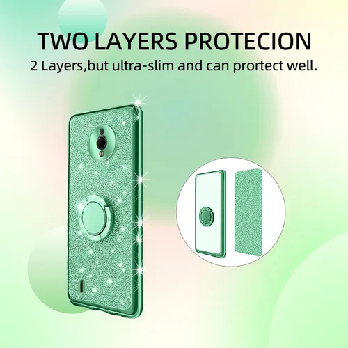 Vista 8 de Funda para Nokia C200, Nokia C200 (6.1 pulgadas) para mujer con purpurina de TPU suave y transparente, funda protectora de lujo con correa de Verde