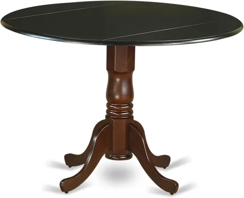 Vista 16 de East West Furniture DLT-BLK-T mesa de comedor redonda - con tapa redonda y 2 hojas desplegables y pata de pedestal, 42x29.5 pulgadas, acabado negro