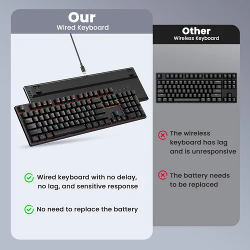 Vista 6 de Mechanical Gaming Keyboard Wired, Red Switch USB Keyboard, 104 Key Full Size Light Up Computer Keyboard for PC Mac