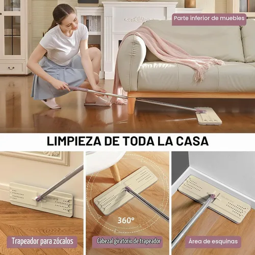 Vista 6 de JOYMOOP Trapeador plano, trapeadores de microfibra para limpieza de pisos y limpiador de paredes, trapeadores de 50 pulgadas con cabeza plana de 13