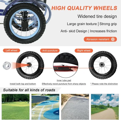 Vista 5 de Triciclo de 12 pulgadas, triciclo para niños, triciclo para niños, para edades 3+ ciclistas principiantes, con cesta delantera y trasera y asiento