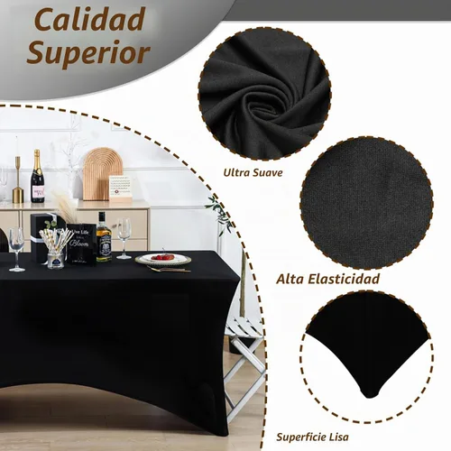 Vista 2 de Fixwal Mantel Negro de 6 Pies para Mesas Rectangulares, Paquete de 10 Manteles de Spandex para Mesas Rectangulares de 6 Pies, Ajustado Rectangular
