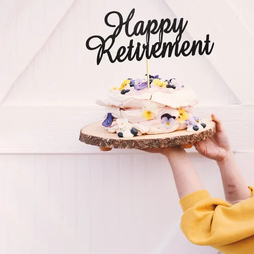 Vista 6 de Happy Retirement Cake Topper Retirado Cake Pick Jubilado Tema de Jubilación Fiesta de Cumpleaños Decoraciones Suministros - Negro Glitter