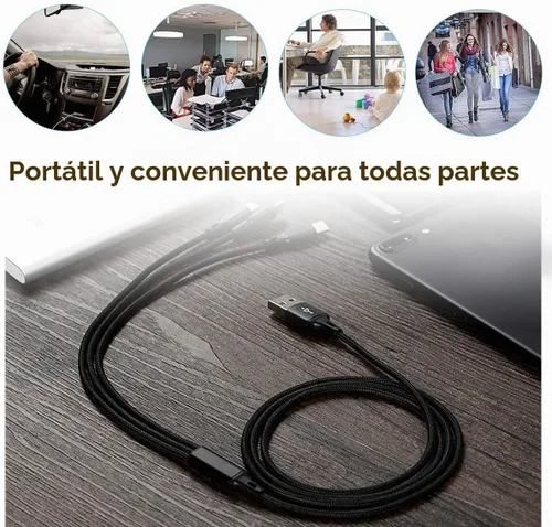Vista 8 de Cable de carga múltiple, paquete de 2 cables de carga 4 en 1 de 4 pies para Negro