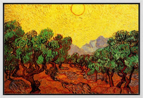 Vista 17 de Van Gogh - Lienzo con diseño giclée de olivos con cielo amarillo y sol, arte de pared de galería, estirado y enmarcado, listo para colgar, 24 x 36