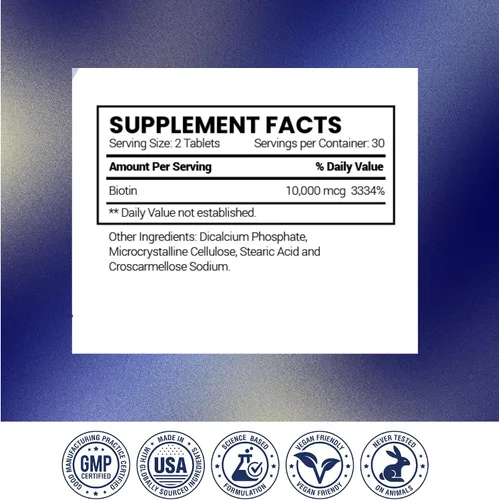 Vista 8 de Research Verified Biotina - Biotina pura extra fuerte 10000mcg - Vitamina para la piel y las uñas - Probado por terceros, fabricado en Estados