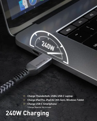 Vista 4 de Maxonar [1 pie] Cable Thunderbolt 4, cable Thunderbolt corto de 40 Gbps con carga de 240 W y 8K/5K @60 Hz compatible con Thunderbolt 4/3, USB 4