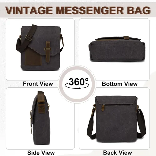 Vista 4 de VASCHY - Bolso bandolera ligero de cuero de lona vintage