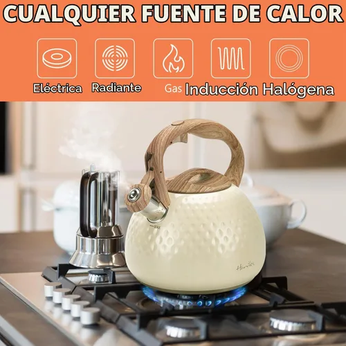 Vista 3 de Tetera de Harriet para estufa, tetera de 2.5QT con silbato de 5 capas en la parte inferior, tetera de acero inoxidable de grado alimenticio