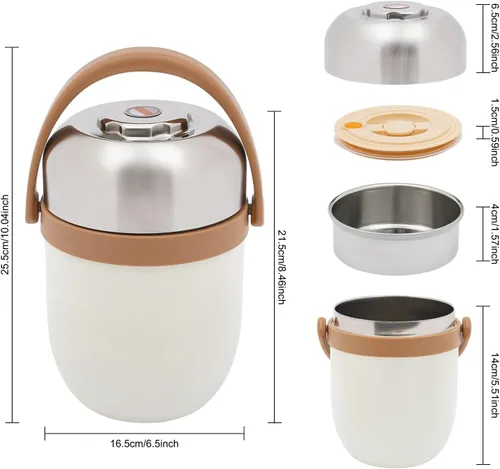 Vista 4 de Tarro de 2 niveles de acero inoxidable aislado al vacío de boca ancha para sopa y comida caliente con mantiene térmico, portátil, apilable, cajas