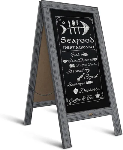 Vista 19 de Cartel en forma de "A" con pizarra de HBCY Creations: Letrero de madera maciza de 40x20 en forma de "A", pizarra rústica marrón de doble cara