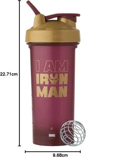 Vista 7 de BlenderBottle Marvel Classic V2 Botella mezcladora perfecta para batidos de proteínas y preentrenamiento, 28 onzas, Iron Man Rey Guerrero