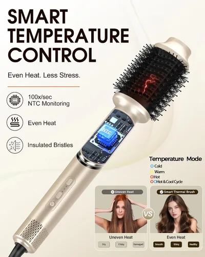 Vista 5 de 6-in-1 Hot Air Brush & Hair Dryer, 110,000 RPM High-Speed Ionic Blow Dryer Gold
