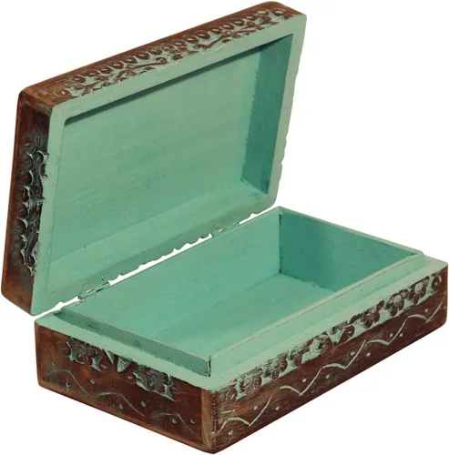 Vista 4 de ETROVES Joyero de madera de 8 pulgadas, hecho a mano, portátil, organizador de tesoros, recuerdo, caja de almacenamiento de memoria de madera
