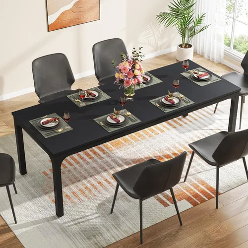 Vista 4 de Tribesigns Mesa de comedor negra para 6-8 personas, mesa rectangular grande de 78 pulgadas para comedor, 78.7 x 27.5 x 29.5 pulgadas (solo mesa)