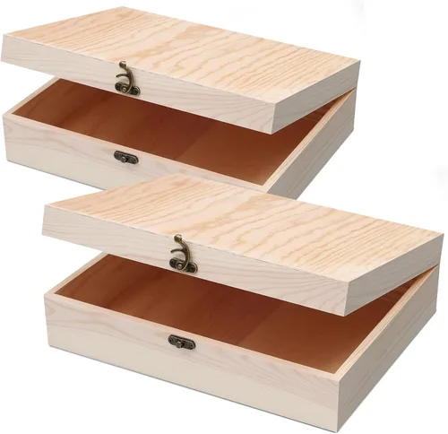 Vista 7 de Caja de madera sin terminar con tapa con bisagras para manualidades DIY almacenamiento de joyas caja de pino - 12" x 9" x 3.35