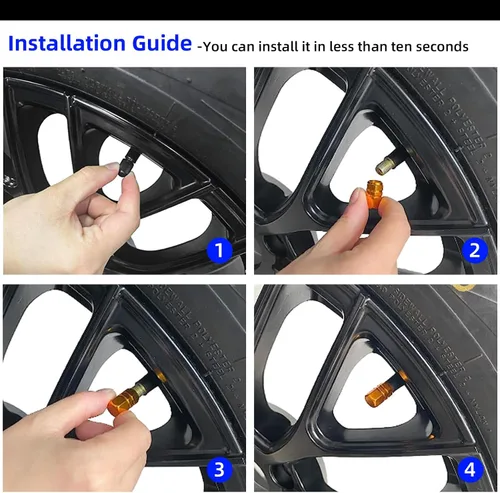 Vista 5 de Kewucn 8 PCS Tapas para Vástago de Válvula de Neumático de Automóvil, Tapas de Aire de Aleación de Aluminio con Anillo de Goma, Cubiertas Oro
