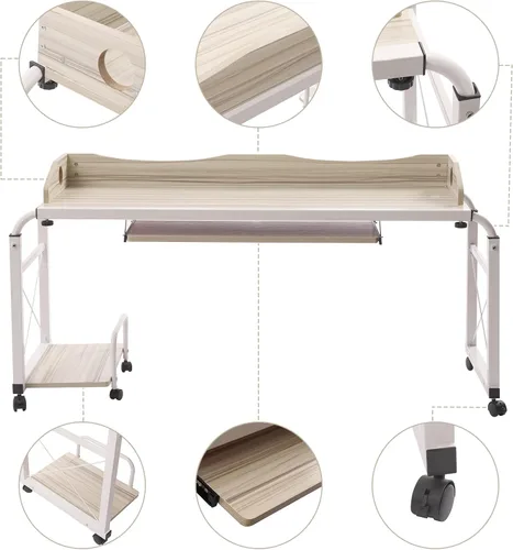 Vista 3 de Escritorio de cama Burlywood ajustable en altura, mesa multifuncional móvil, escritorio de computadora elástica para dormitorio, comedor, sala