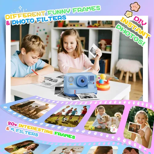 Vista 6 de Cámara de impresión instantánea para niños, regalos de cumpleaños de Navidad para niñas y niños de 3 a 15 años, cámara de video digital portátil