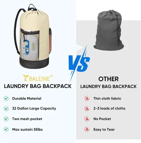 Vista 5 de BALEINE Mochila Bolsa de Lavandería de 120L, Tela Oxford 900D Bolsas Grandes de Lavandería de Viaje con Correas para el Hombro y 2 Bolsillos