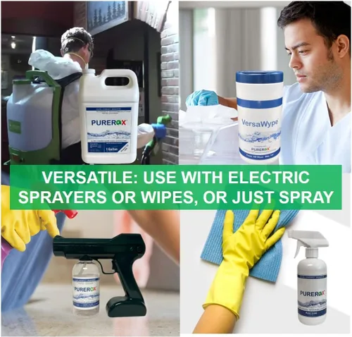 Vista 5 de PUREROX Desinfectante [9 x 32oz] Elimina el 99.99% de virus, norovirus, VIH, MRSA, bacterias y hongos. Grado hospitalario. Seguro para usar