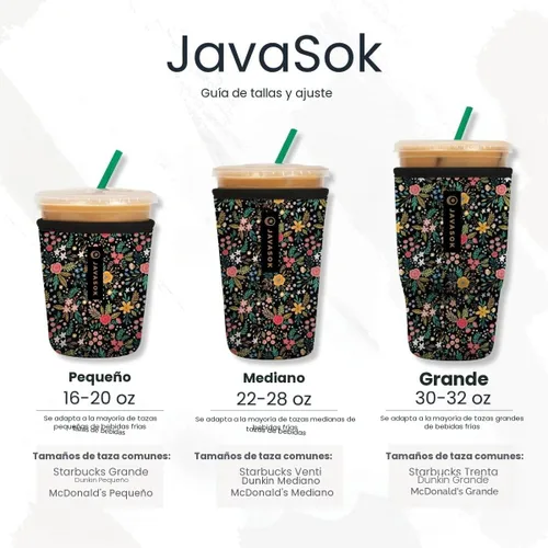 Vista 6 de Sok It JavaSok Funda aislante de neopreno para tazas de café helado y soda fría (Floral abstracto, Pequeño: 16-20oz)
