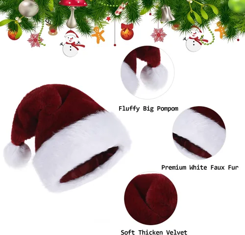 Vista 3 de Sombreros de Papá Noel para adultos, unisex, de terciopelo al tacto, cómodos, sombreros de Navidad para Año Nuevo, fiestas, suministros de Navidad