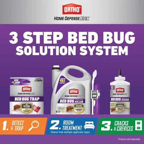 Vista 2 de Ortho Home Defense Max Control de insectos para cama de tres pasos con trampa para insectos, 1 galón de varita mata pulgas y chinches, y polvo mata